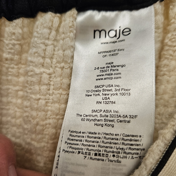 Maje pants  with braids Tweed effect High Waist Wide Leg Tweed Trousers - Picture 3 of 7